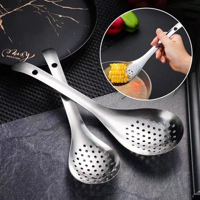 1Pc Stainless Steel Colander Kitchen Spoon Filter Strainer Food Scoop Perforated Skimmer Colander Easy To Clean