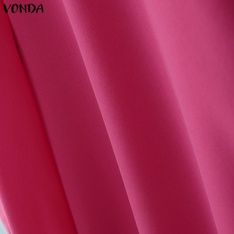 VONDA Women Casual Lapel Neck 3/4 Sleeve Slim Waist Pleated Mini Dress