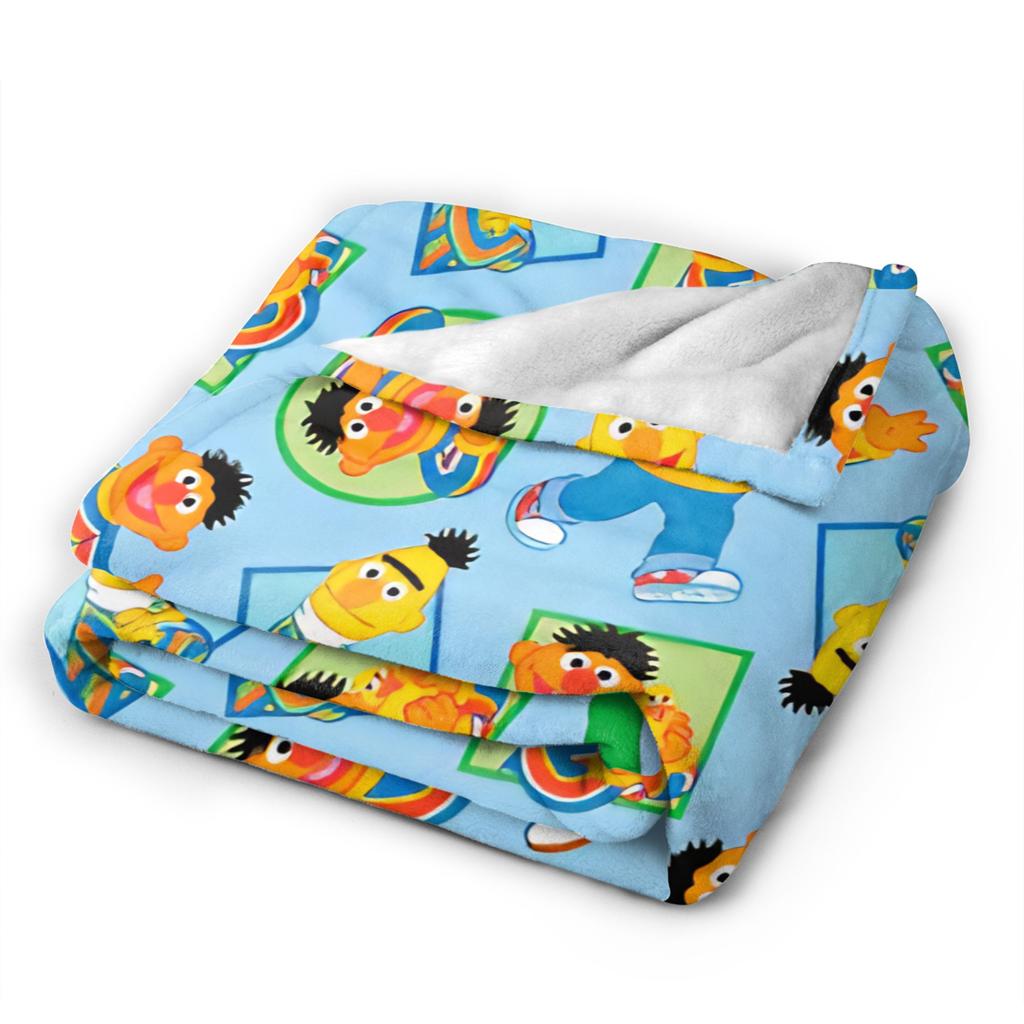 Bert & Ernie Blue Warm Soft Blanket S-Sesames Streets Plush Throw Blanket Fluffy Couch Chair Flannel Bedspread Sofa Bed Cover