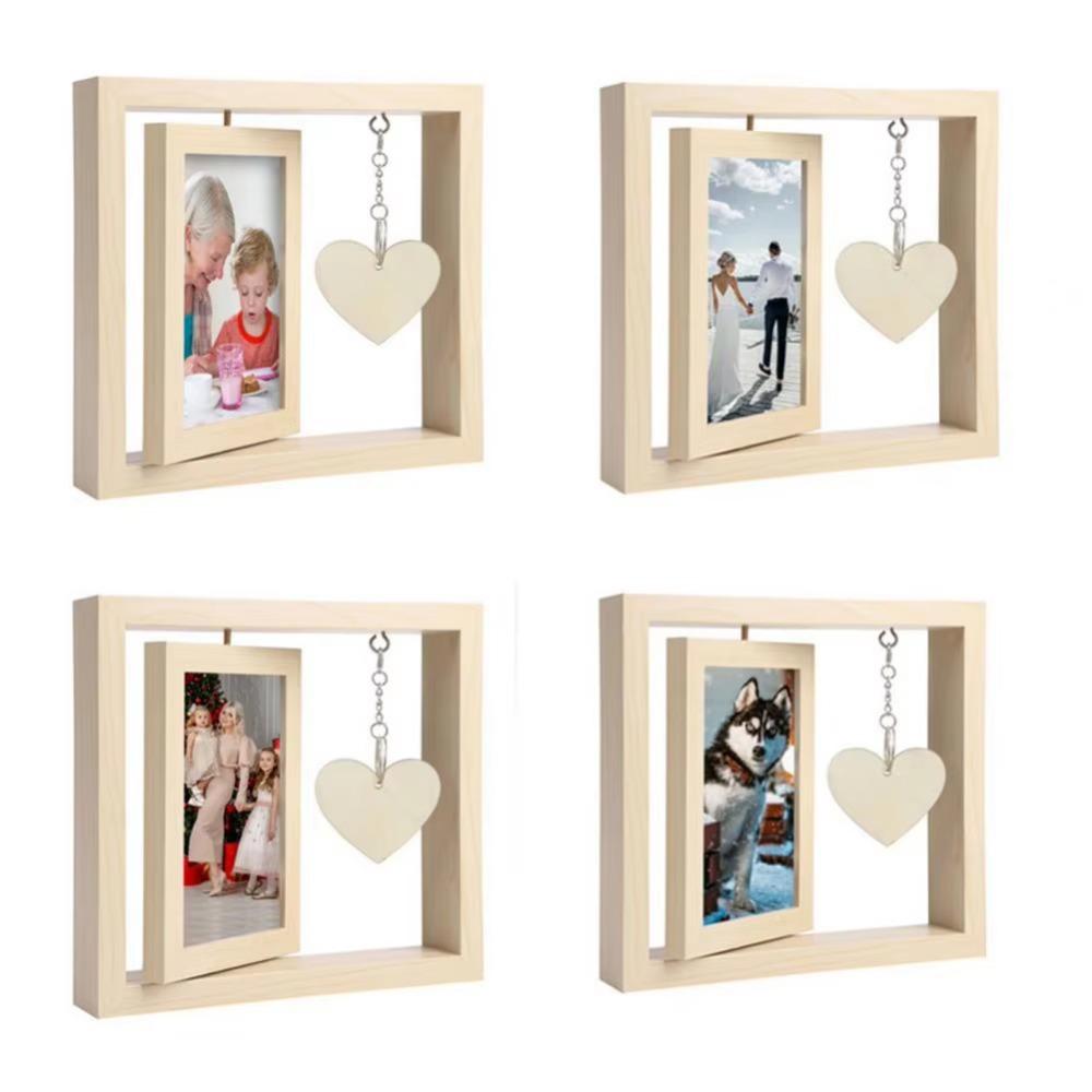 With Heart Pendant Desktop Photo Frame Wooden Photo Display Frame  Home Supplies