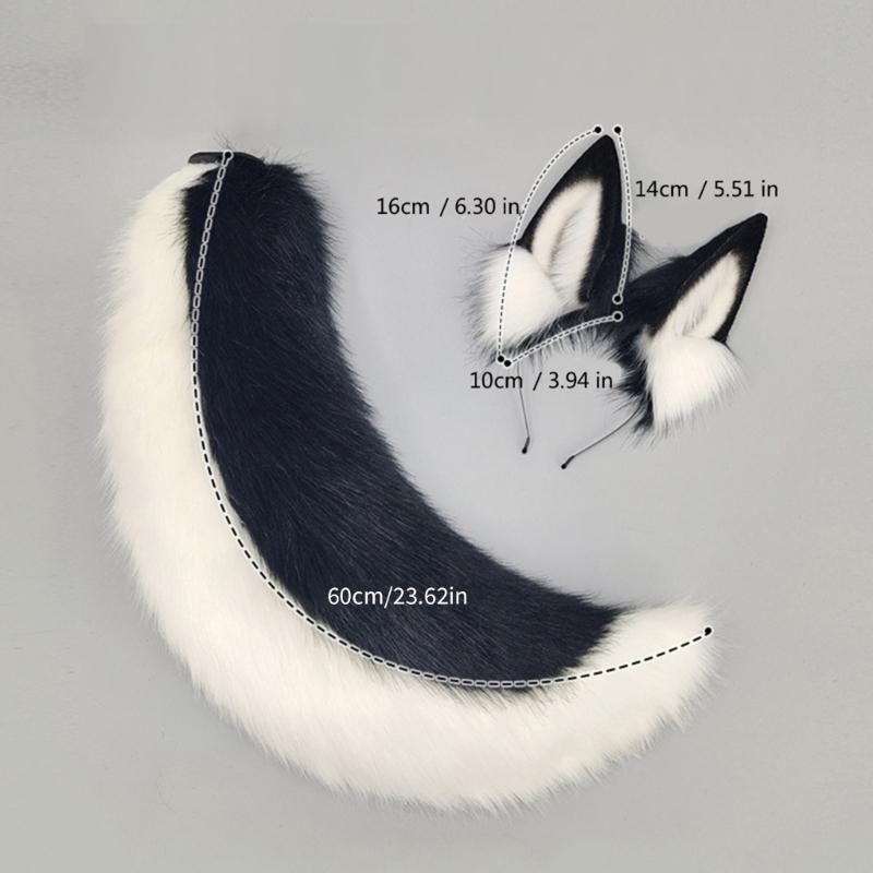 Katzen Kostüm Zubehör Kunstpelz Fuchsschwanz und Ohren Stirnband Set Tier Halloween Cosplay Kostüm für Damen Herren Geschenke