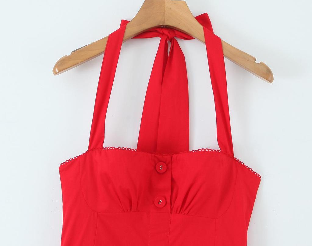 Women's Multi-color Halter Button Midi Camisole Dress - Elegant 2026 New Style