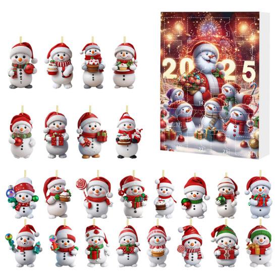 2025 Snømann Adventskalender 24-dagers Jule Nedtellingskalender Akryl Juletre Nedtelling Dekor for Barn