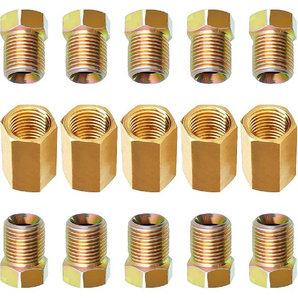 MuHize Brake Line Fitting Kit 15PC - 3/8-24 UNF Thread SAE Braking Unions & Nuts for 3/16" Brake Tube - Fits Ford GM Dodge Chrysler Jeep Car Truck