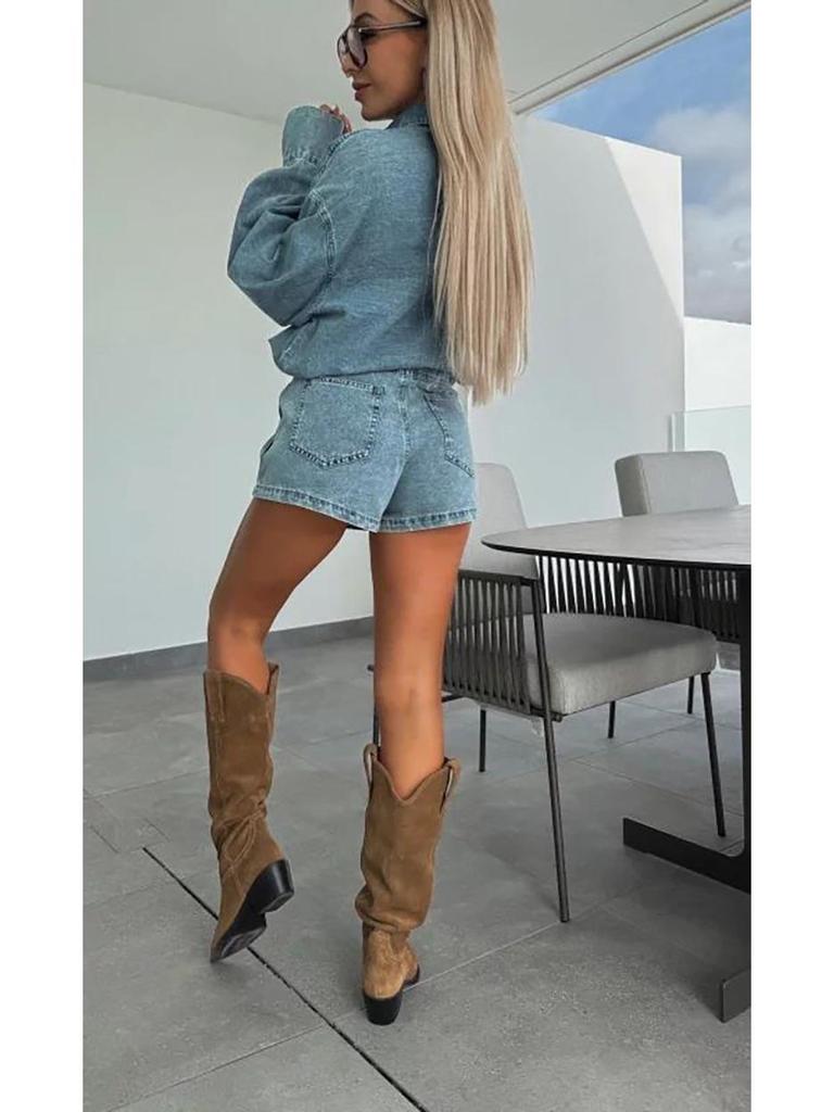 2025 Women's Irregular Denim Two-Piece Set Skirt and Pants - European & American Style