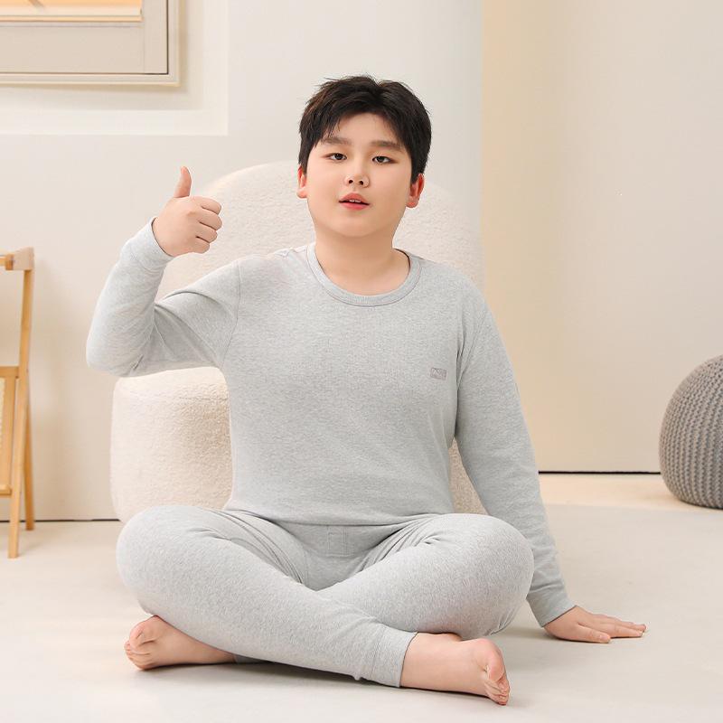 Comfy Velvet & Cotton Wear: Autumn Outfit Set for Plus-Size Kids – Warm Pajamas & Winter Base Layer