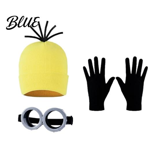 Soft Knitted Fabric Hat 3Pcs Halloween Costume Accessories Yellow Steampunk Goggles Retro Style Gloves Adults Cosplay Party Set for Men Women Elastic