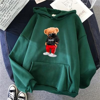 Hip Hop Women Hoodies Cartoon Bear Print Fleece  Autumn Woman Casual Pullover Harajuku Streetwear Male Hoody Clothes Tops Unisex
