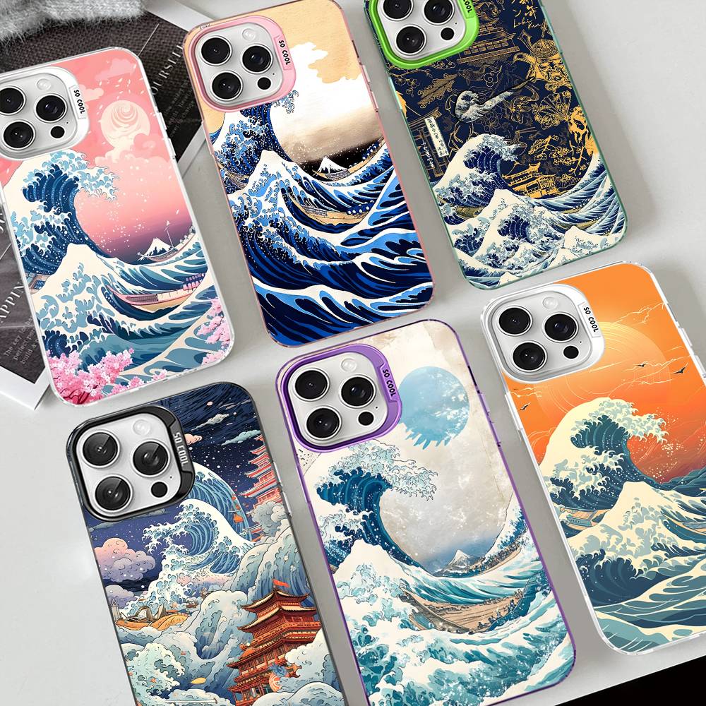 Kanagawa Great Wave Anime Phone Case Color Silver Shell For IPhone 17 16 15 14 13 12 11 Pro Max Plus