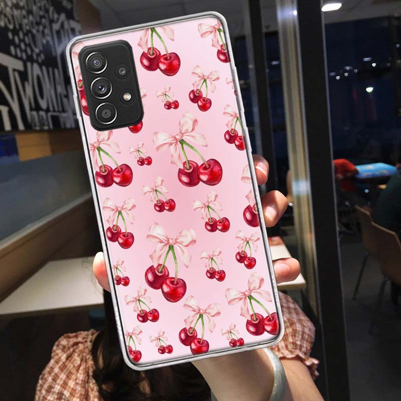 Cherry Bow Phone Case for Samsung A54 A57 A37 A17 A14 A15 A12 A24 A34 A55 A35 A25 A52S A07 A05S A04S A22 A32 A72 Galaxy Note 20
