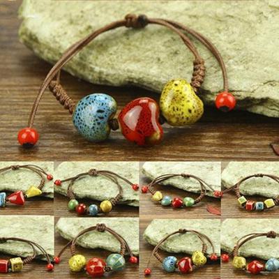 Bohemia Unieke Natuurlijke Keramiek Verstelbare Gevlochten Touw Armband Bangle