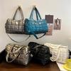 Chic Quilted Puffer Tote Bag for Women  Solid Color Soft Fabric Shoulder Handbag