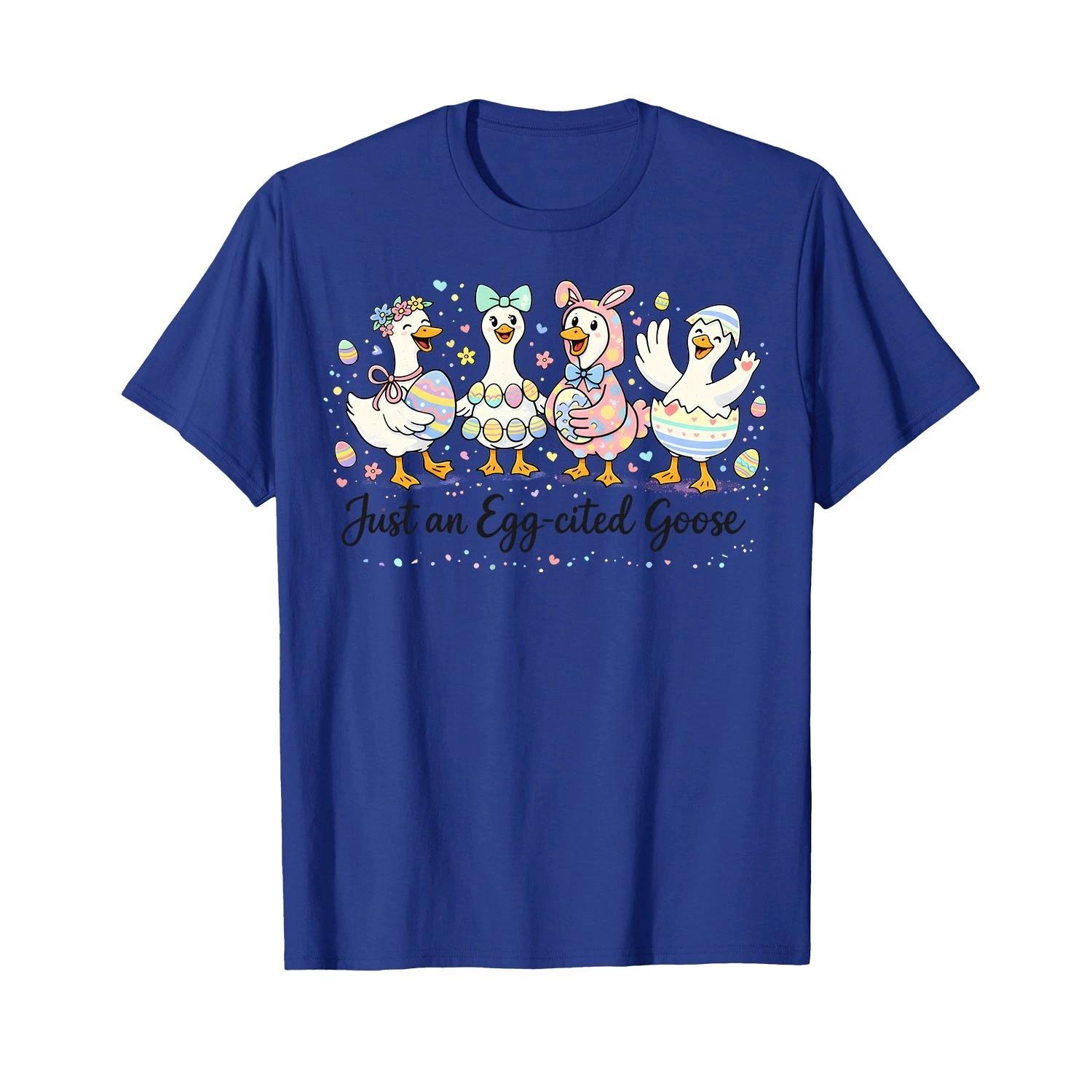 Just an Egg-Cited Goose Silly Funny Bunny Happy Easter Retro T-Shirt XL
