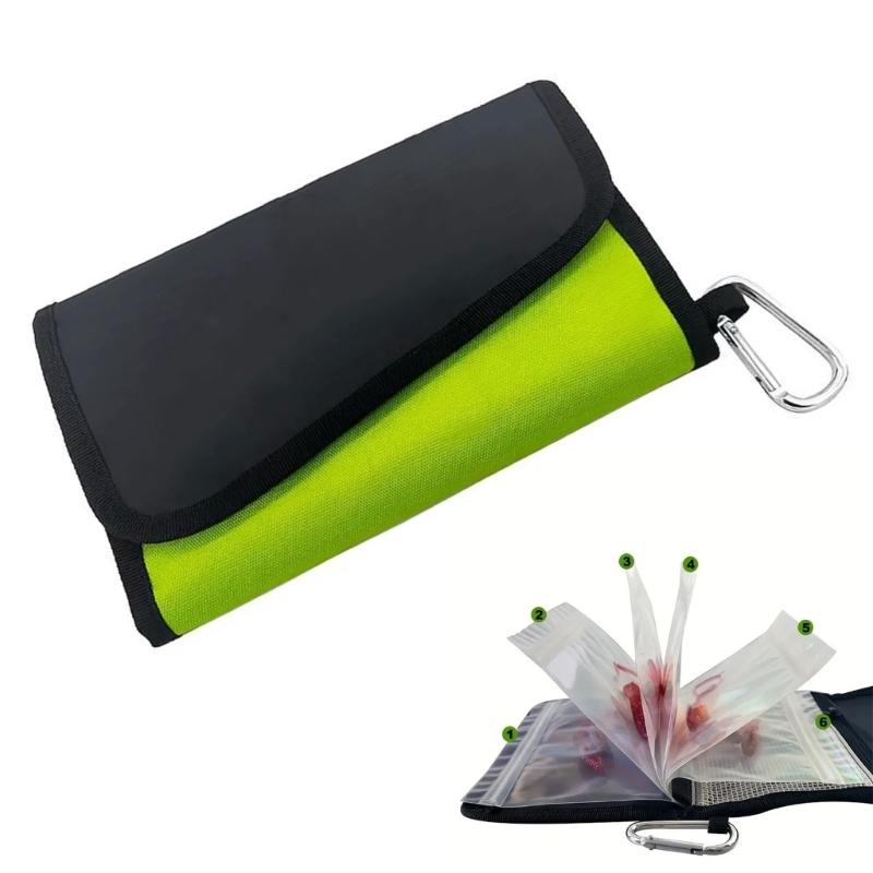 Fishing Lure Storage Wallet 6 Pocket Artificial Baits Bag Soft Baits Case Inner Bag Tackle Bag with Carabiner