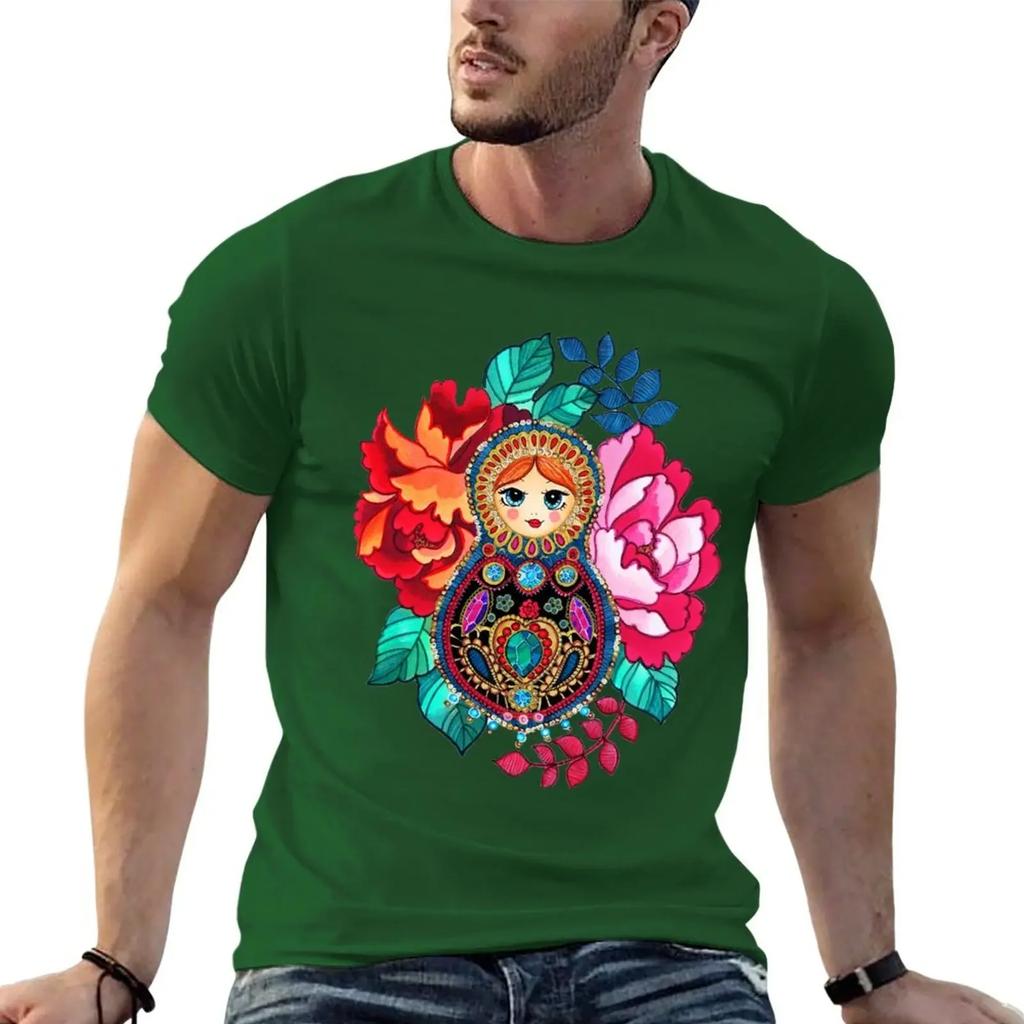 Summer Harajuku Custom T Shirt Heavyweight Informal New Arrival Matryoshka Jewel, Tatoo Designsweat Short Vintage Sleeve Tee
