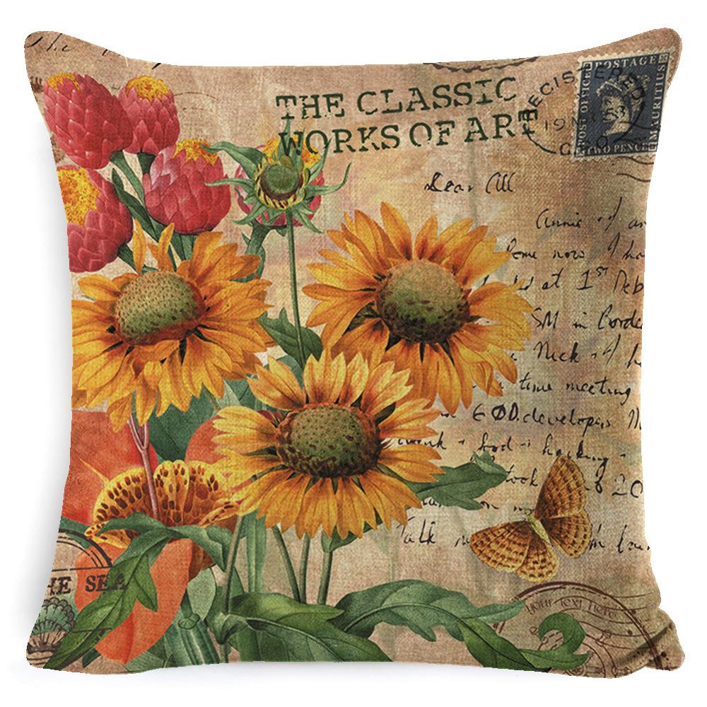 Harvest Thanksgiving Sunflower Pillow Cover Sofa Waist Support Cushion Pillow Plant Car Back Cushion Linen Material