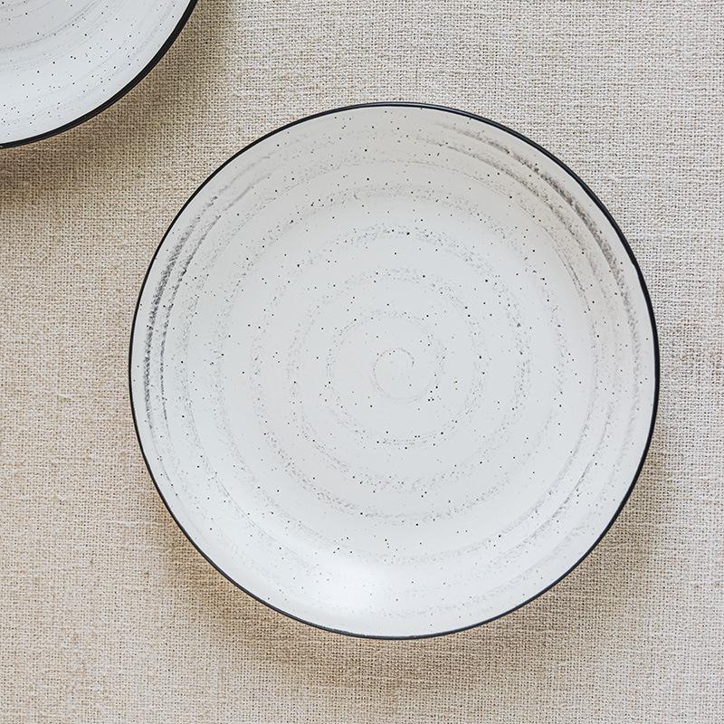 Creative Black Stroke Ceramic Household Large Plate Threaded Spotted Salad Plate Round Pasta Plate Western Restaurant Steak Plate