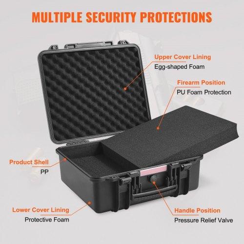 VEVOR Hard Pistol Cases with Pre-cut PU Foam, Waterproof & Dustproof Hard Gun Case for 6 Pistol, 19.3×17.1×8.3 in Lockable Pistol Case, Black