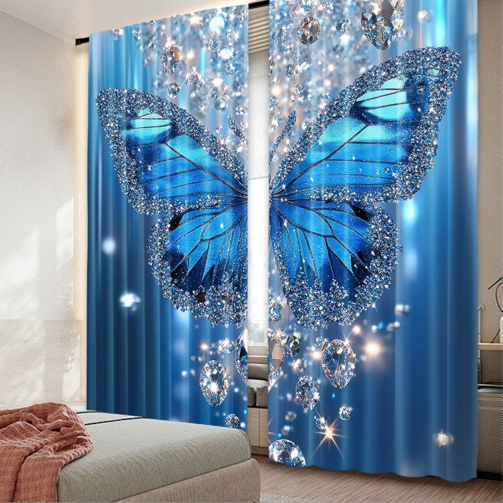 

Set Of 2 Flat Printing Merry Christmas Curtains Crystalbutterfly Digital Printed Polyester Drapes Party Holiday Decor Use Curtain Made W100*H70(CM)-Rod Pocket&1PCS