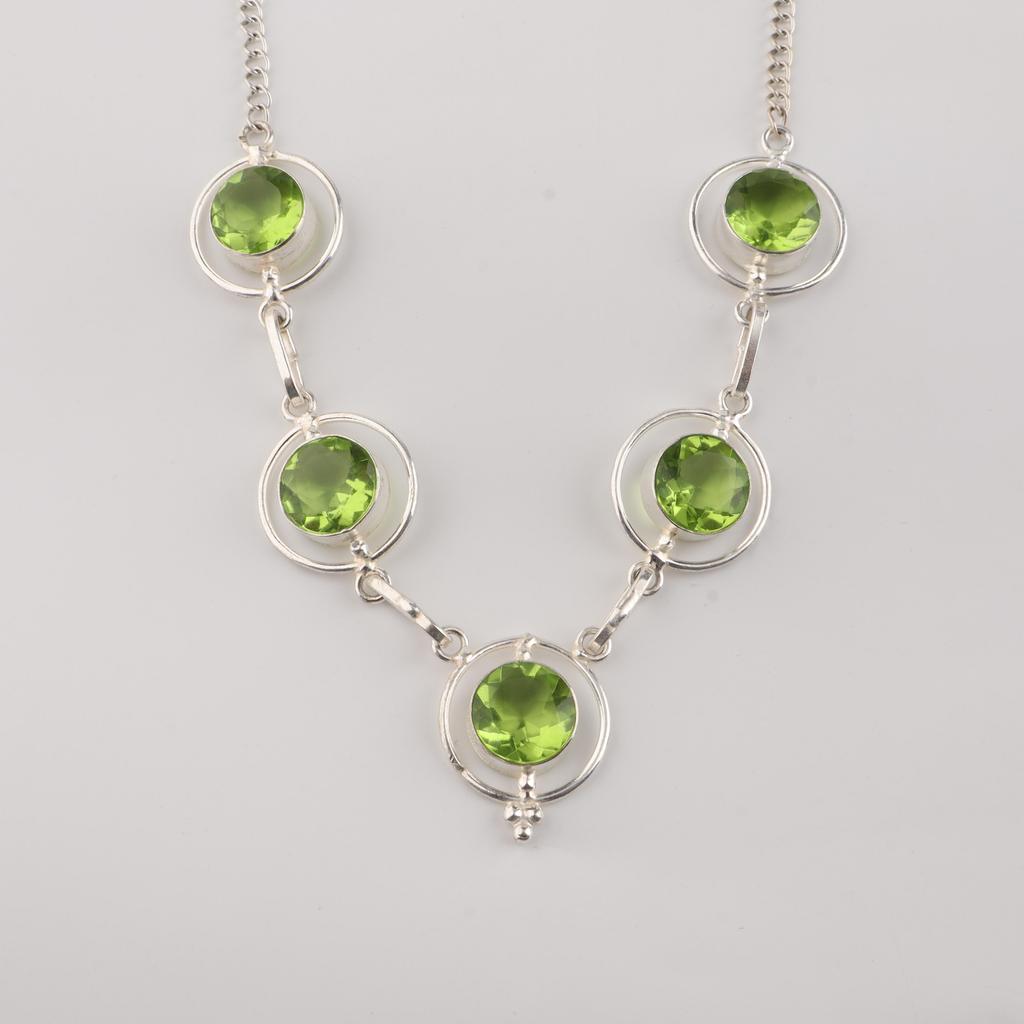 Peridot Ädelsten Silver Halsband 16-18" , 925 Sterling Silver Handgjorda Smycken, Partywear Halsband, Peridot Halsband Gåva Till Kvinnor RN-2-6