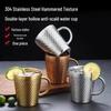 Stainless Steel Double-Layer Hammered Texture Mug with Handle - Anti-Scald Kindergarten Water Cup