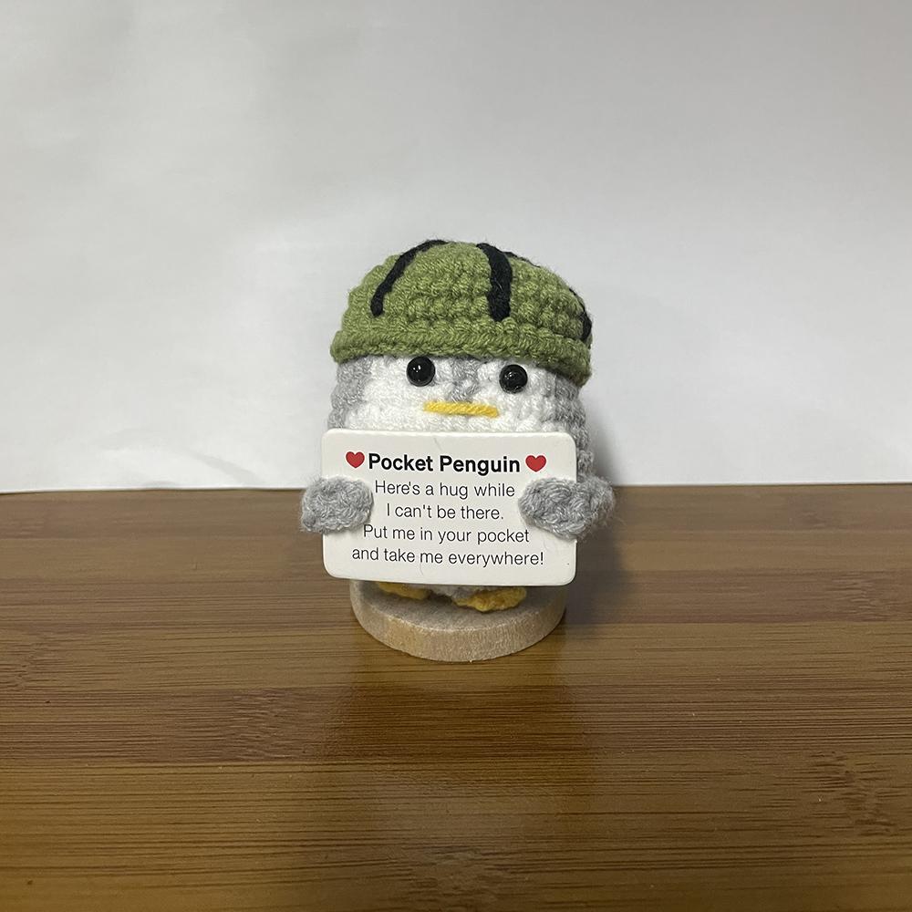 Handmade Knitted Positive Energy Penguin Dolls Ornament Fashion Christmas Hat Penguin Doll With Card Room Home Decoration Gifts