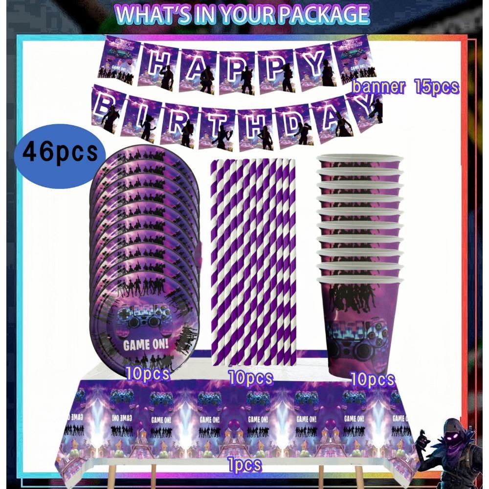 Shooting Game Fortnition Birthday Party Decoration Tableware Set 10people Backdrop Alpaca Balloon Baby Shower Kid Party Supplies