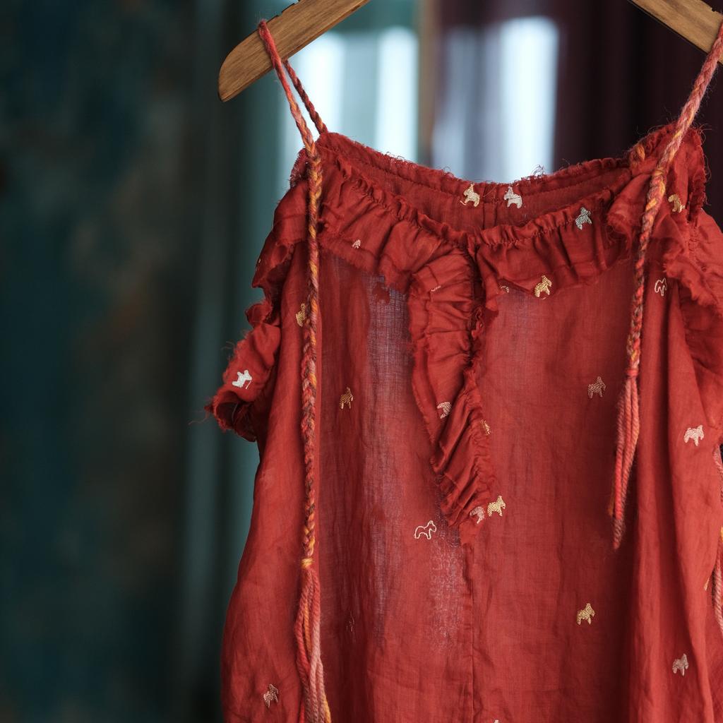 Johnature Retro Robe Strap Versatile Red Bottom Dresses