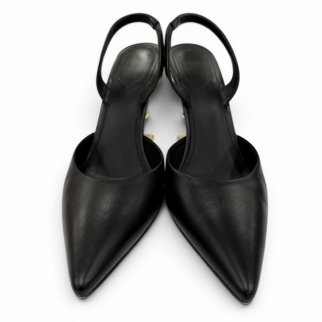 Great FENDI Pumps FIRST F-design Heel Slingback Leather Shoes Black Women 36 Used