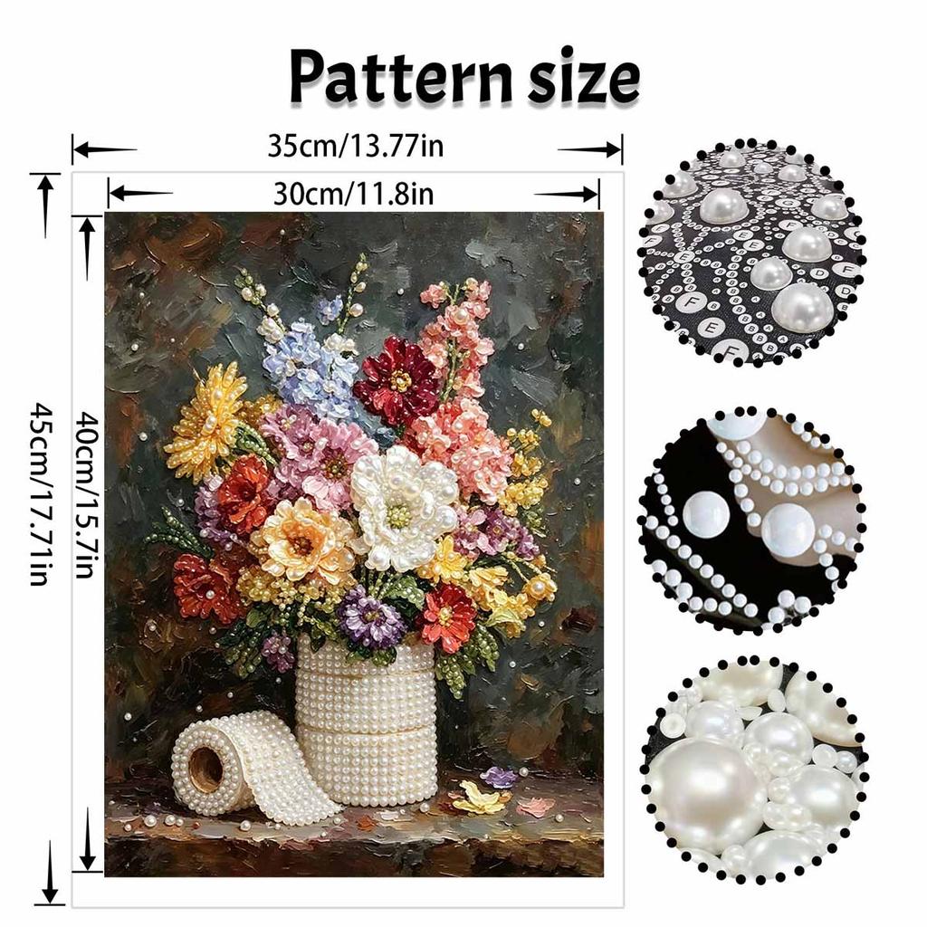DIY Pearl and Diamond Painting Kit for Adults and Beginners. Sparkling Flower Bouquet Craft Art. Home Wall Decor and Handmade Gifts