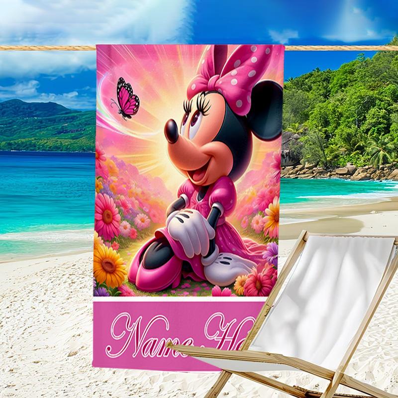 1pc Minnie7 Beach Towel with Custom Name, Beach/Swimming/Bath/Picnic/Camping Towel, Suitable for Seaside Beaches