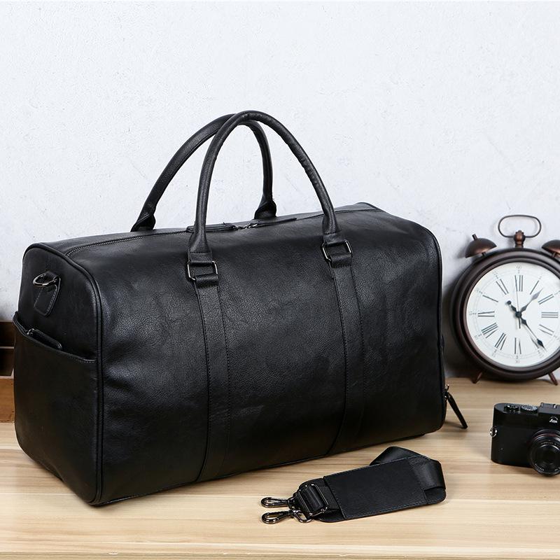 Men's Vintage Leather Travel and Gym Bag with Shoe Compartment - Crossbody Handbag & Shoulder Bag, Large Capacity.