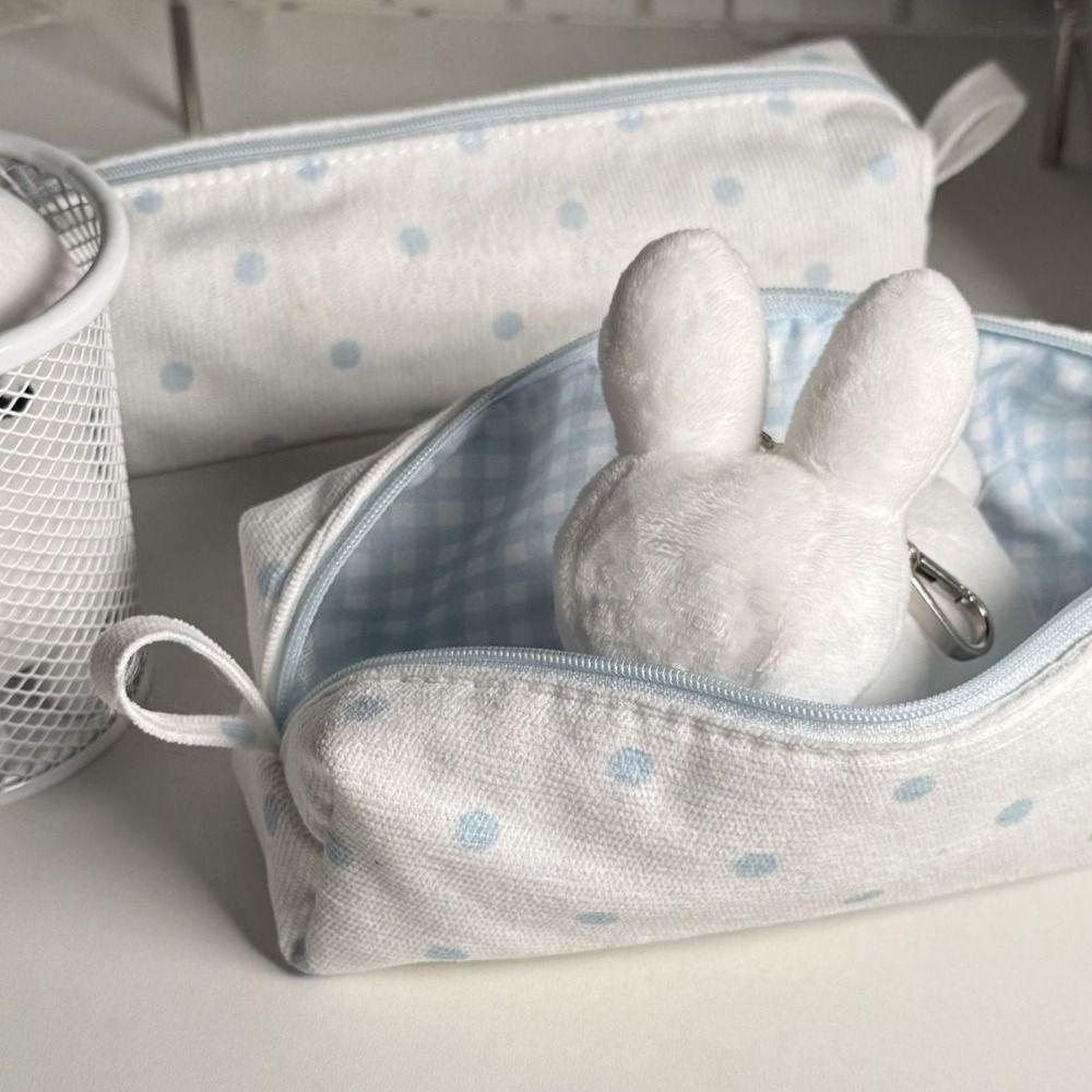 Portable Cream Color Pencil Case Multi-functional Polka Dot Pen Bag Large-capacity Stationery Pouch School Supplies