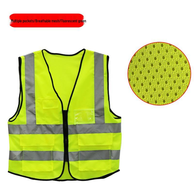 Reflekterande säkerhetsväst för trafik, byggarbetsplatser och trädgårdsarbete - Fluorescerande grön, Anpassningsbar. 