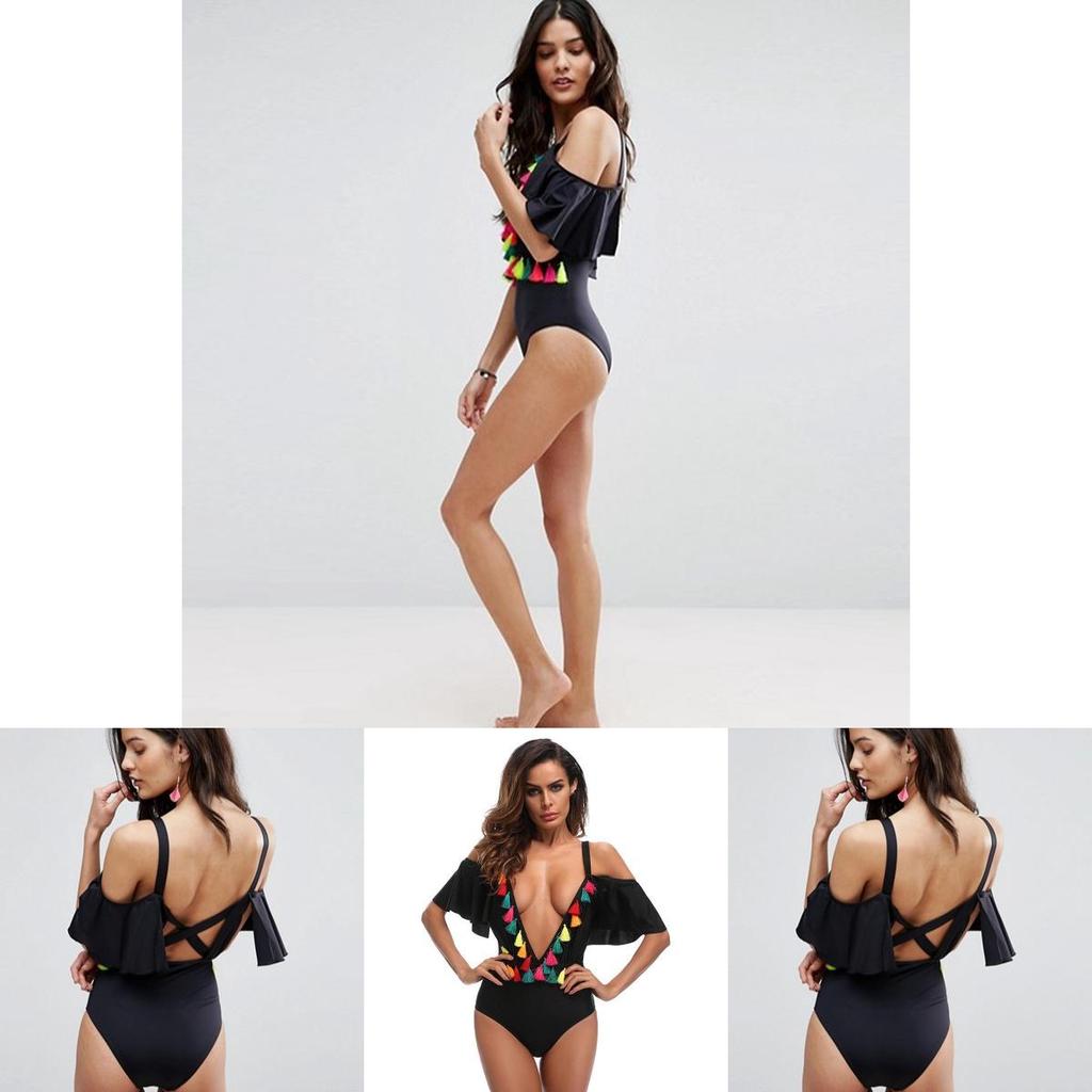 Enchanting Black Sexy Deep V One Piece Swimsuit Bikini Retro Bodysuit For Women