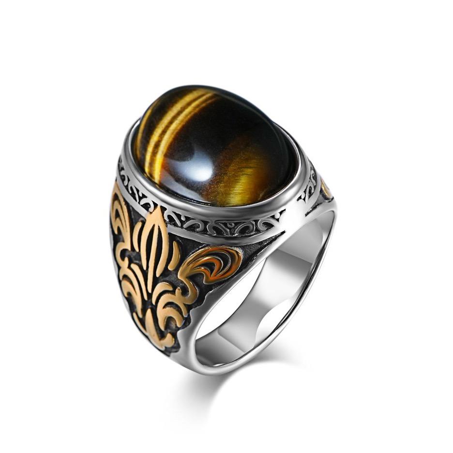 2026 NEW Men's 316L Stainless Steel Rings Vintage with Natural Stone Punk Fashion Jewelry for Male Anel Factory Direct Sales