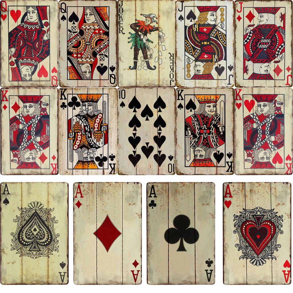 Vintage Poker Metal Sign Retro Joker Tin Sign King Jack Sign Wall Decoration for Home Cafe Pub Bar Shop 8x12 Inch