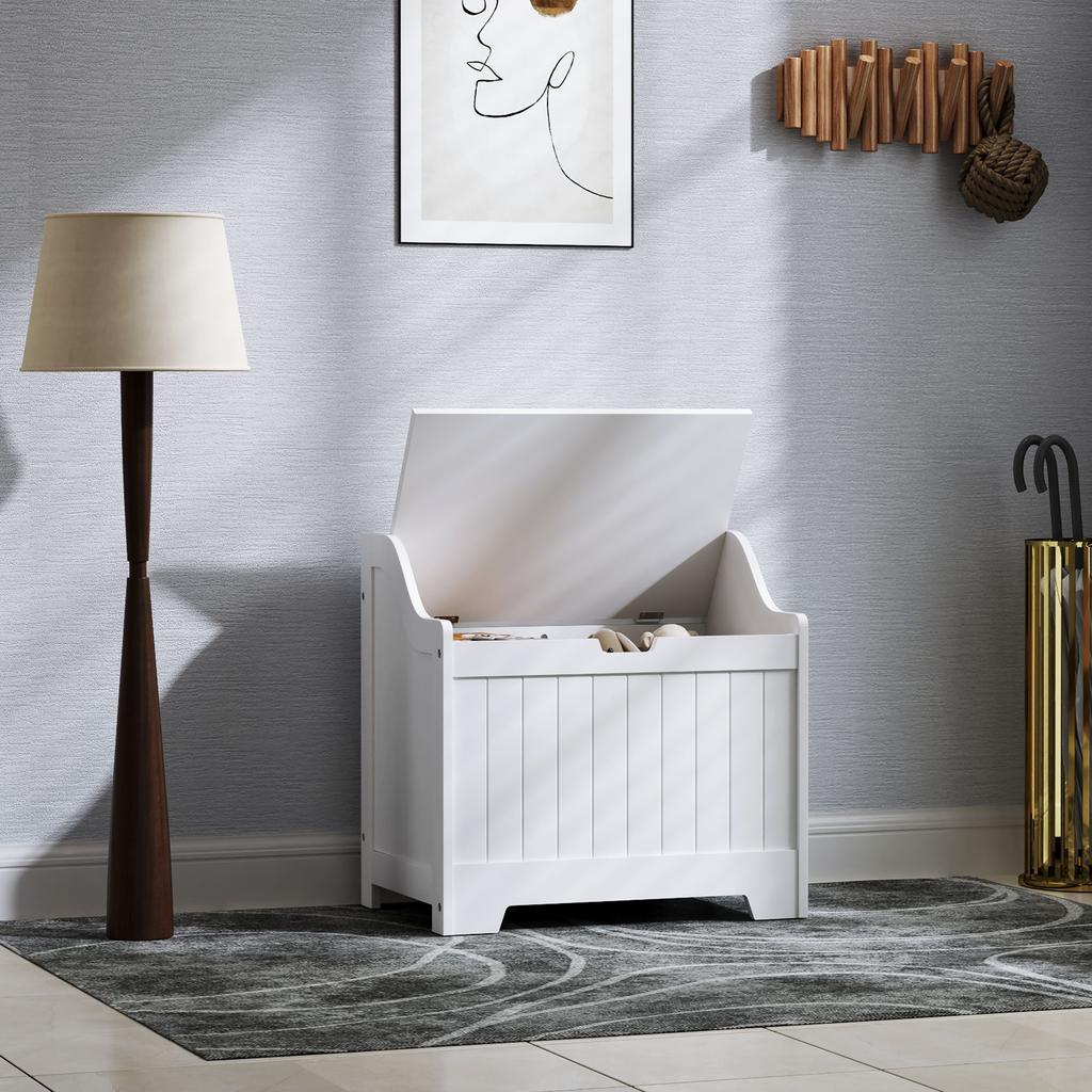 Wooden Storage Chest with Lid, White, 61L Capacity, Modern Design