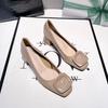 Elegant Naked Pink Single Shoes New Classic Square Buckle Patent Leather Versatile Thick Heel Commuter Women's Shoes
