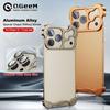 Metal Irregular Titanium Alloy Bumper Phone Case For iPhone 17 16 15 14 13 12 Pro Max 15 Plus Corner Pads Lens Film Protection Cover Funda