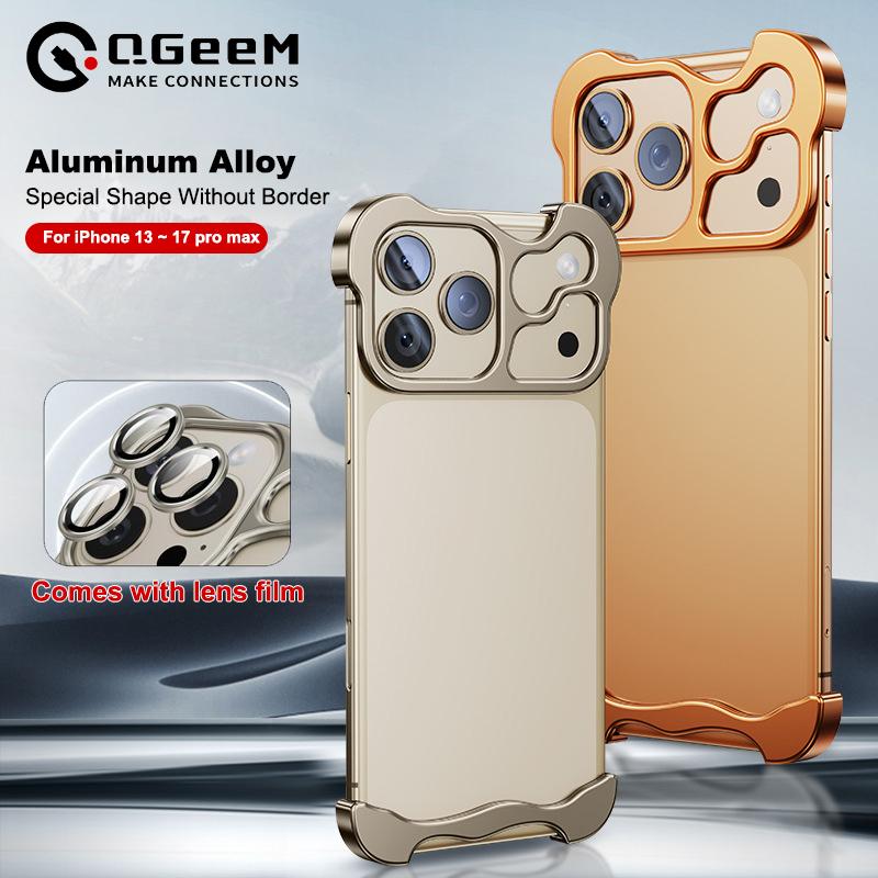 Metal Irregular Titanium Alloy Bumper Phone Case For iPhone 17 16 15 14 13 12 Pro Max 15 Plus Corner Pads Lens Film Protection Cover Funda