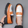 Four Seasons Men's Thick-Soled Black & White Tassel Loafers – Low-Top Leather Casual Shoes