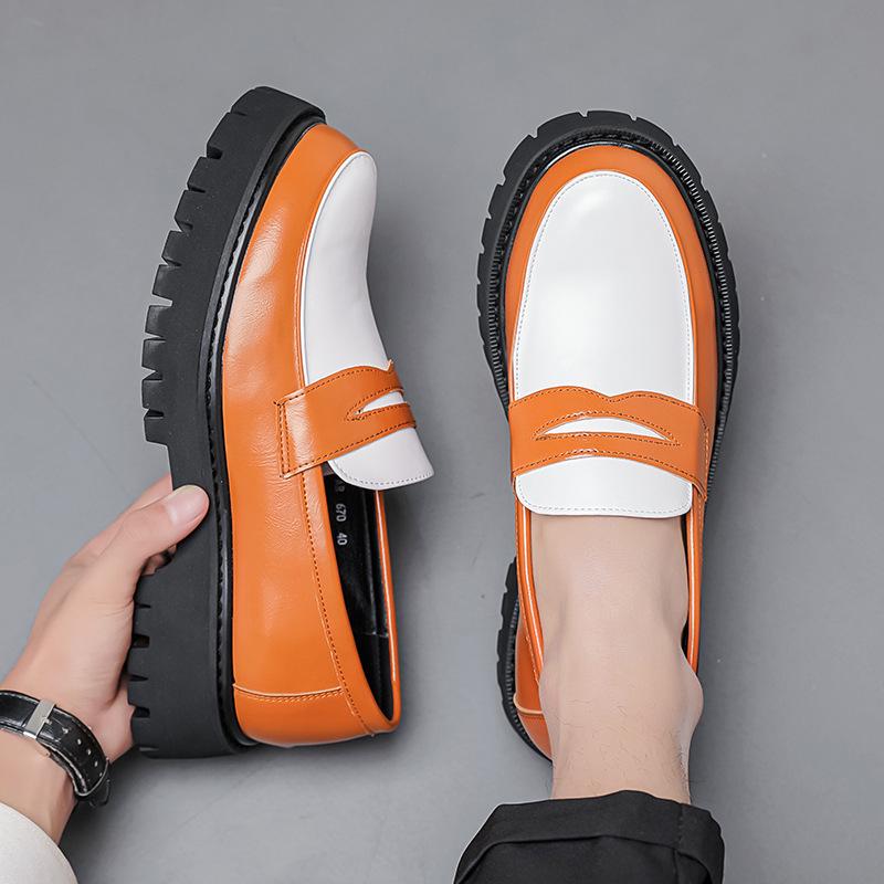 Four Seasons Men's Thick-Soled Black & White Tassel Loafers – Low-Top Leather Casual Shoes