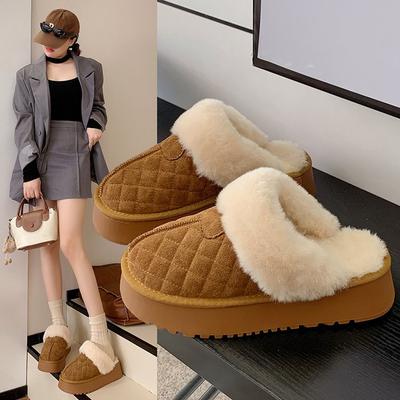 Baotou Half Slippers Women's Autumn and Winter Outer Wear 2025 New Thick Bottom Heightening Piled Cotton Warm Home Cotton Slippers