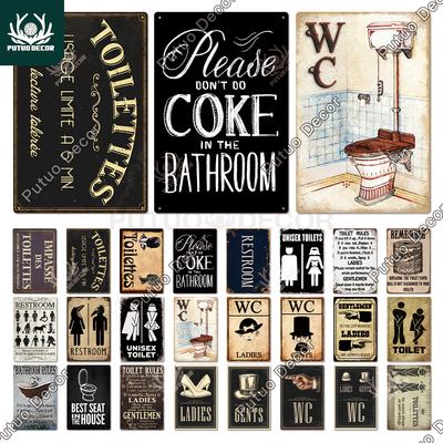 Decor Toilet Sign Vintage Funny Metal Tin Sign WC Lavatory Toilettes Wall Art Bathroom Restroom Toilet Wall Decoration