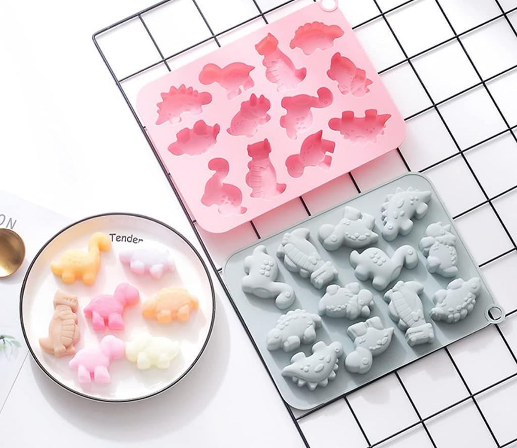 12 Silicone Dinosaur Molds Perfect for DIY Handmade Baked Ice and Cake Making (2 Types) - Chocolate, Snacks, Goods, Cream, Valentine's Day,