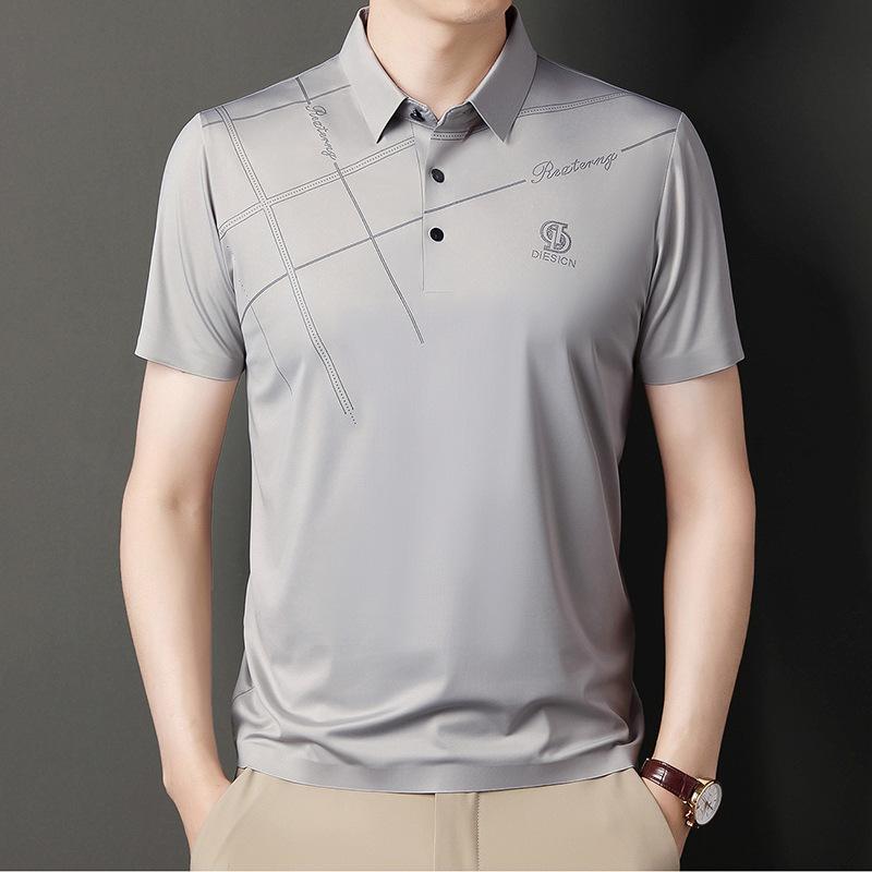 

Летняя мужская рубашка поло на пуговицах со стразами и лацканами, модная повседневная однотонная одежда для папы 4XL