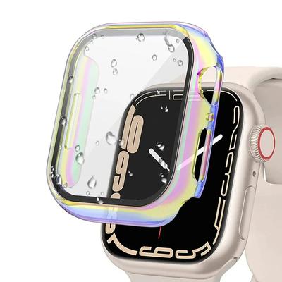Boîtier de Montre PC Coloré avec Verre Trempé Intégré pour Apple Watch 45mm 40mm 44mm 41mm IWatch Series 9 8 7 6 SE 5 Couverture Intégrale