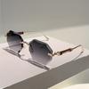 Non-polarized Europe and America Polygon Diamond Edge Trimming Rimless Sunglasses Men Women Fashion Ocean Slicemetal Frame Glasses
