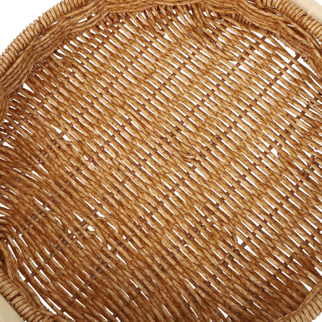 27Cm Round Woven Rattan Tray with Handles Imitation Rattan Storage Serving Basket for Bread Snacks Drinks Fruits Home Decor